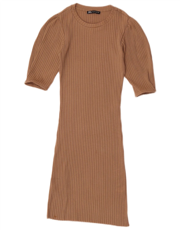 Robe moulante femme Zara UK 8 petit polyester beige