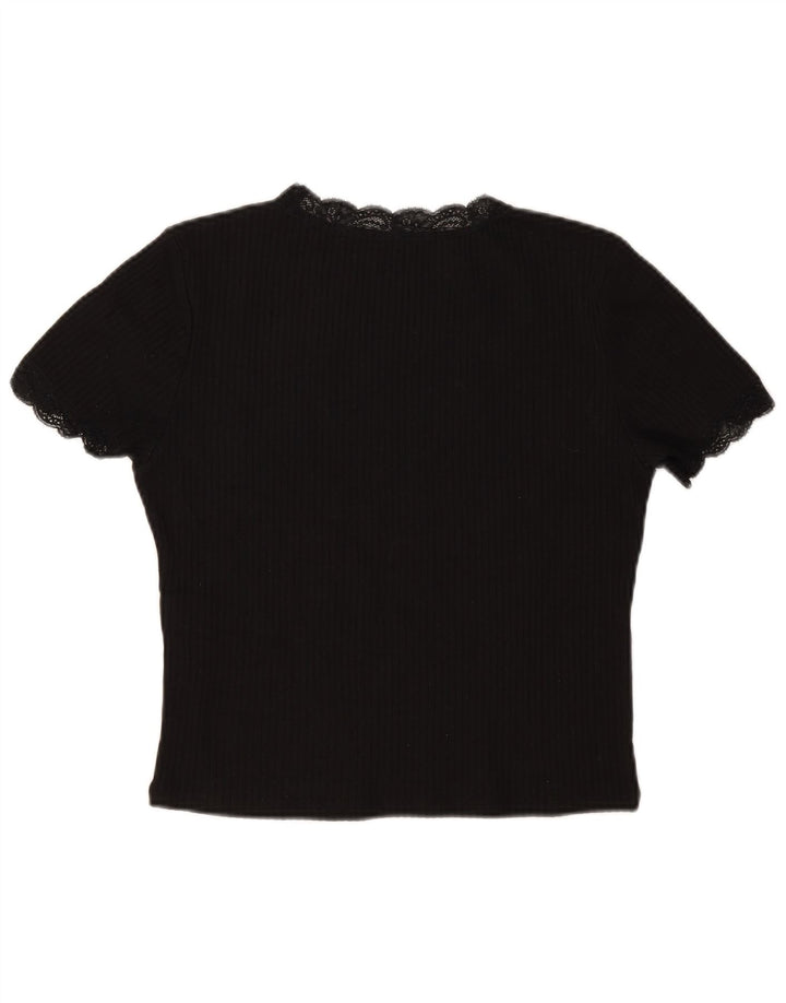 Zara Womens Crop Blouse Top UK 14 Grand Coton Noir