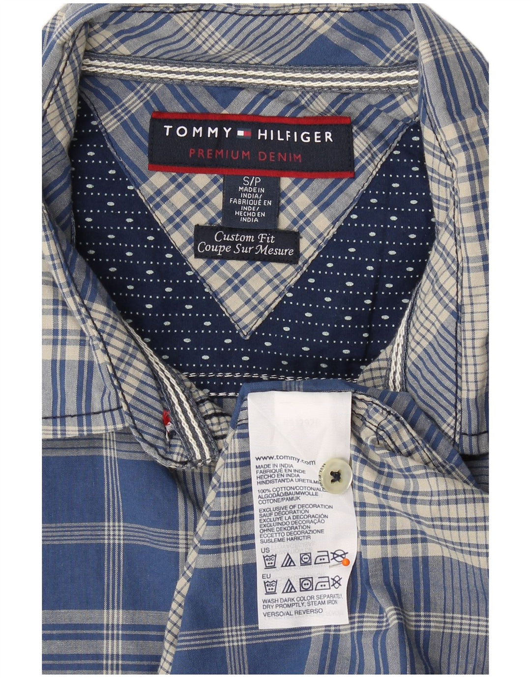 TOMMY HILFIGER Chemise sur mesure pour homme en coton à petits carreaux bleus