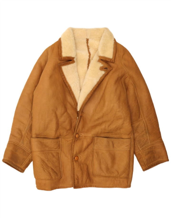 Veste Shearling Homme Vintage UK 40 Grand Cuir Marron