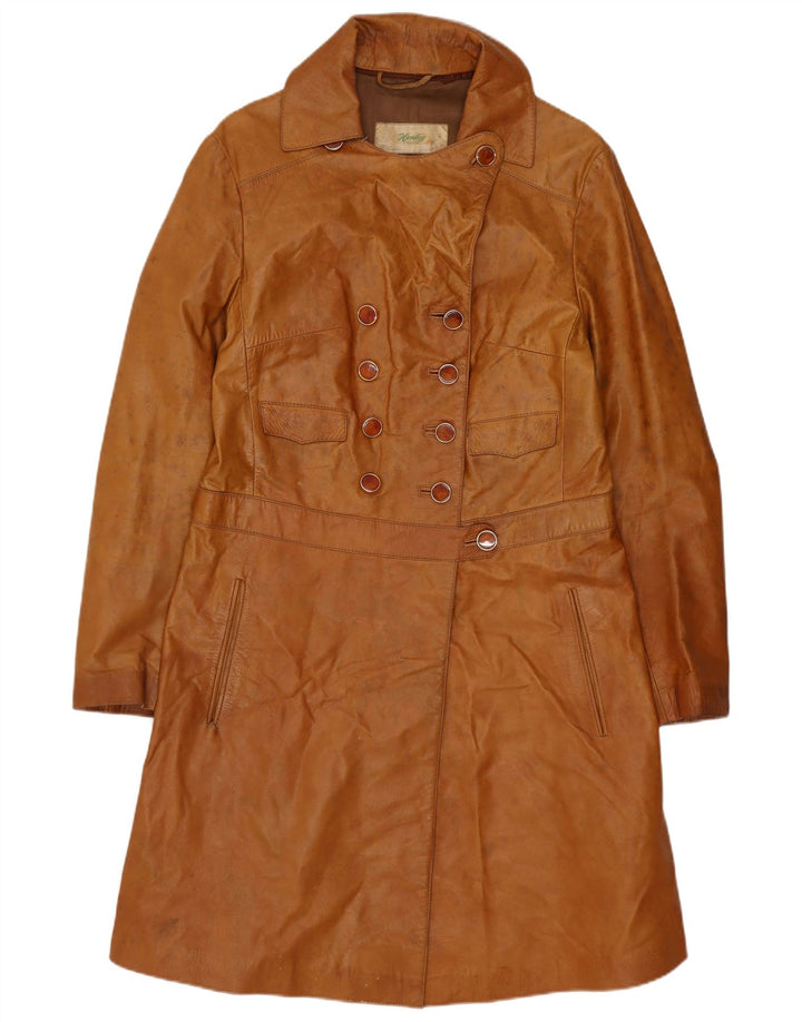 manteau en cuir femme vintage UK 10 Petit Brun