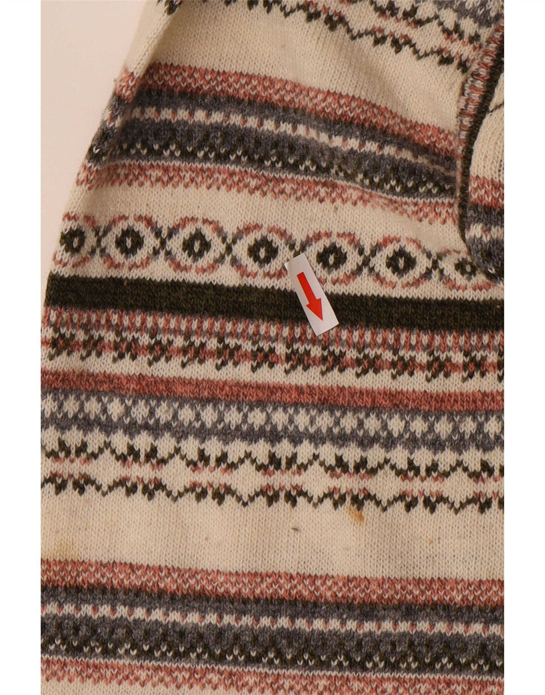 vintage Mens Crew Neck Jumper Pull Grand Off White Fair Isle