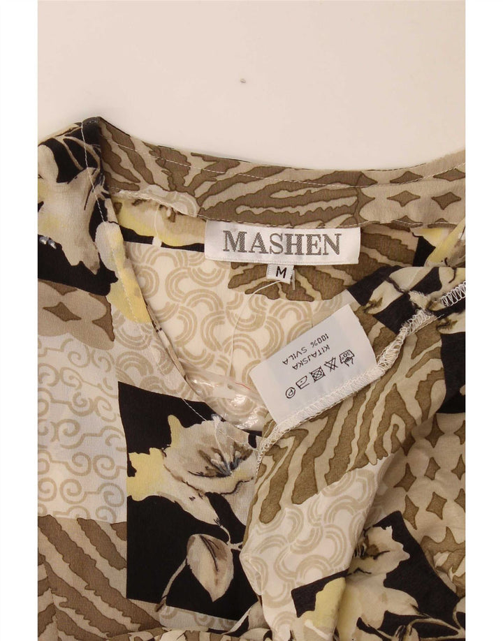 Robe de thé femme vintage UK 14 Moyen Beige Patchwork Soie