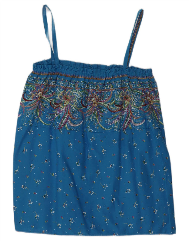 vintage Femmes Cami Top UK 12 Bleu Moyen Floral