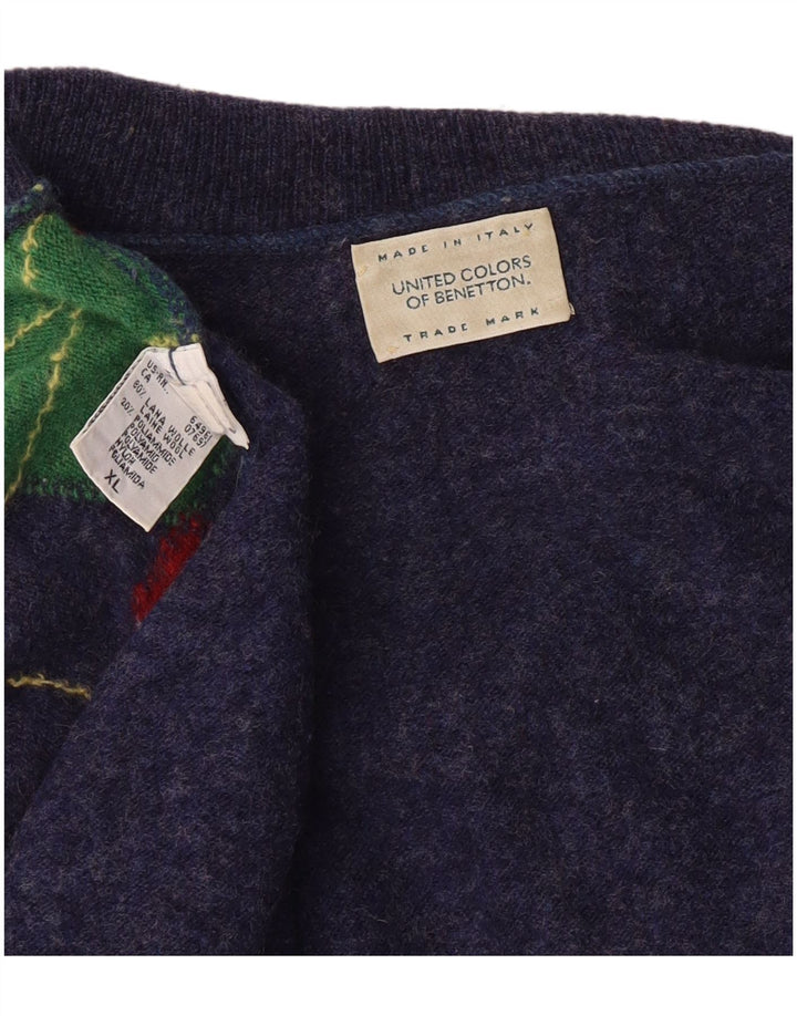 Benetton Pull Col Roulé Homme XL Bleu Marine Argyle/Diamant Classique