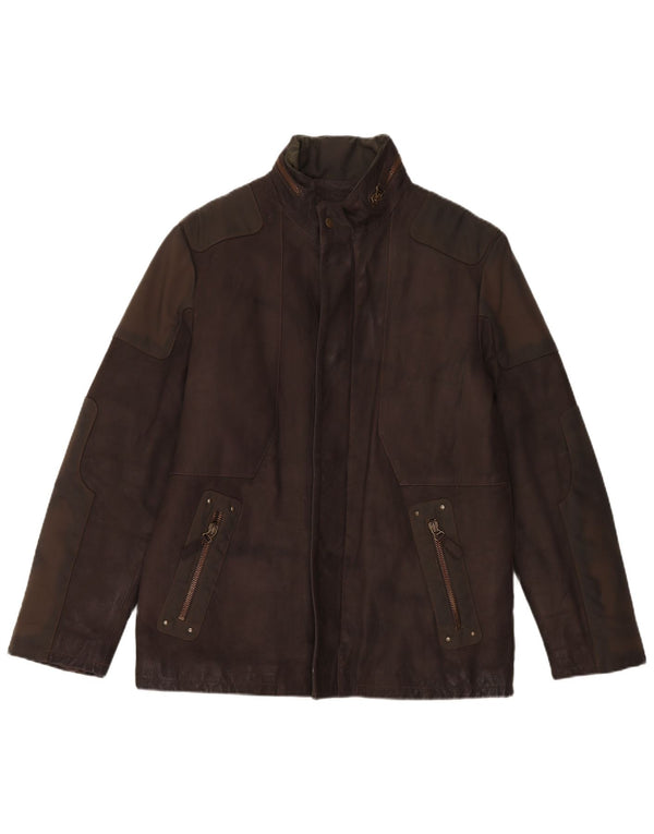 veste en cuir à capuche vintage pour hommes IT 52 Large Brown