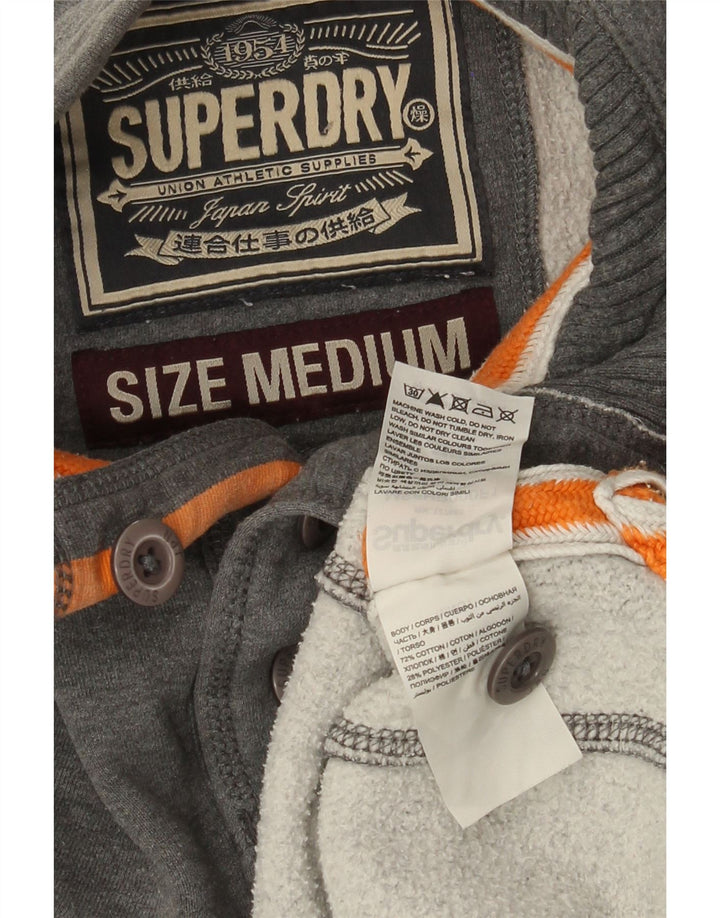 Superdry Sweat-Shirt à Col Boutonné Homme Gris Moyen Coton