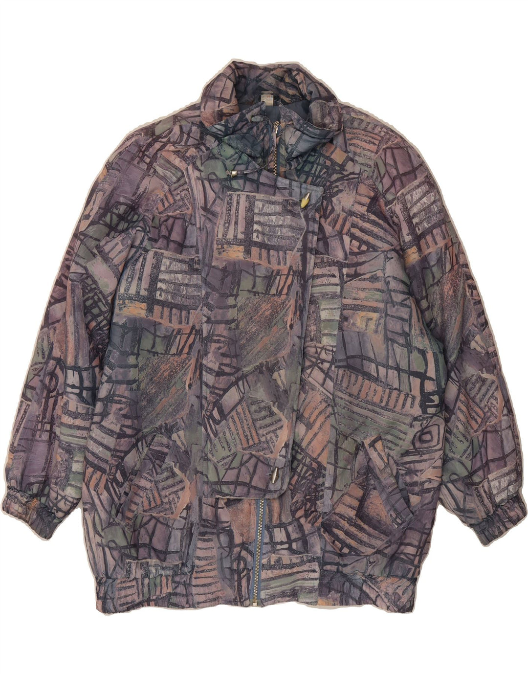 VINTAGE Womens Abstract Pattern Windbreaker Jacket EU 42 Large Navy Blue Vintage Vintage and Second-Hand Vintage from Messina Hembry 