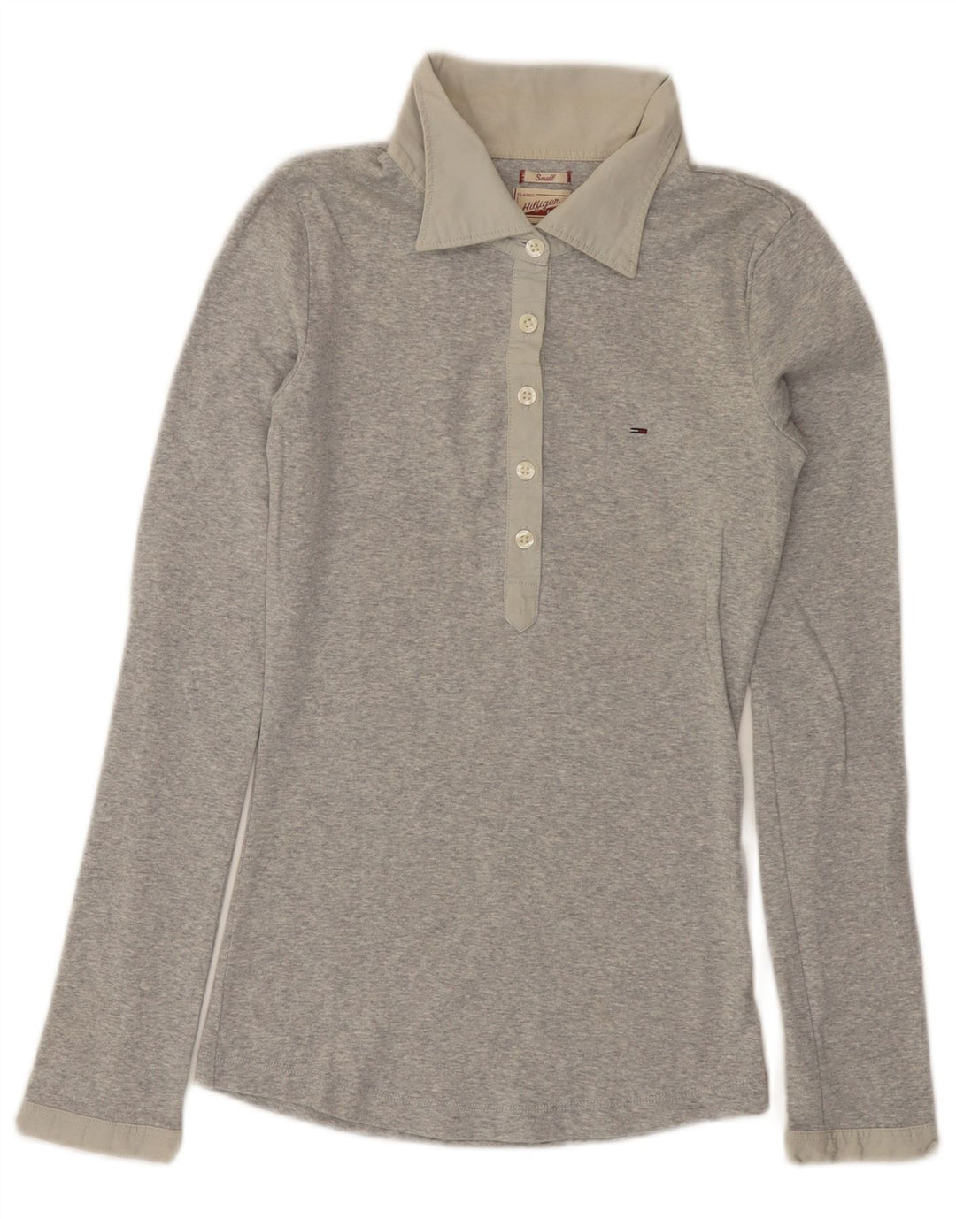 TOMMY HILFIGER Polo à manches longues pour femme UK 8 Small Gris