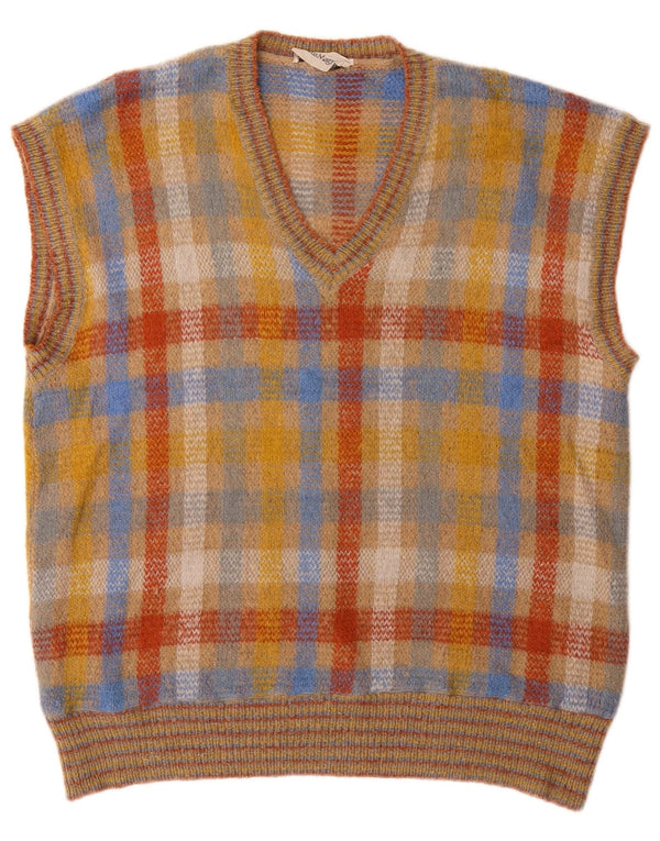 vintage Mens Vest Tank Top Grand Chèque Multicolore