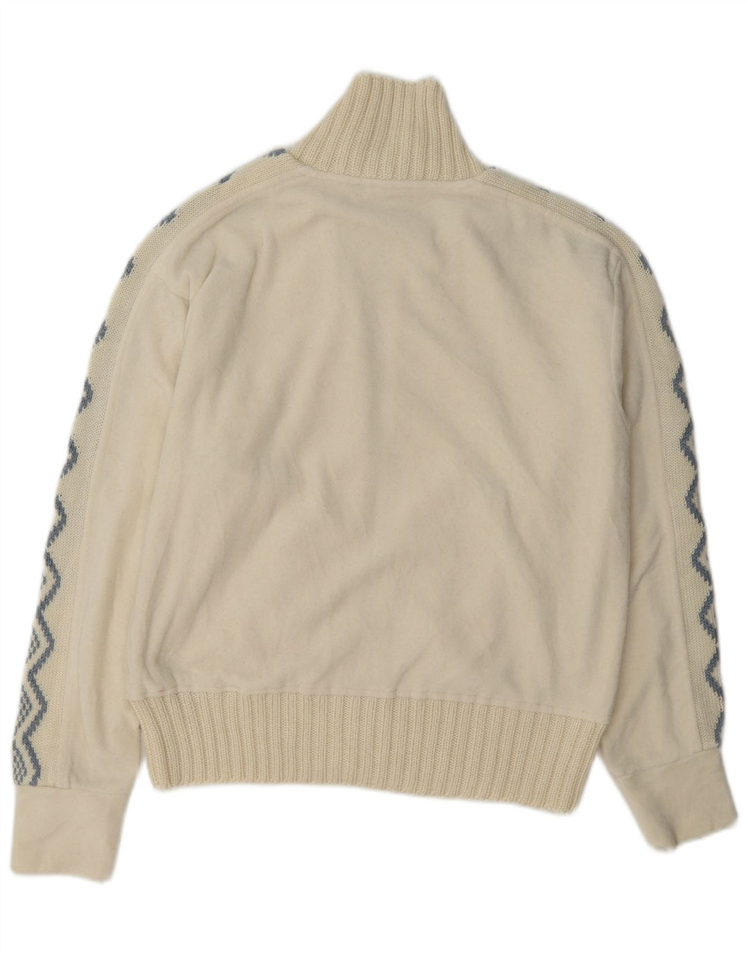 veste polaire femme vintage UK 14 Grand polyester géométrique blanc cassé