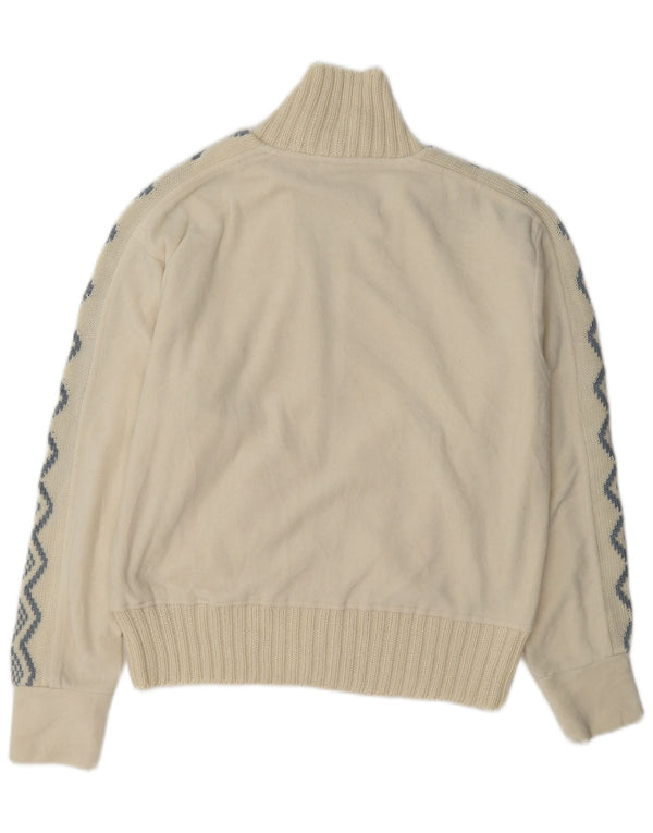 veste polaire femme vintage UK 14 Grand polyester géométrique blanc cassé