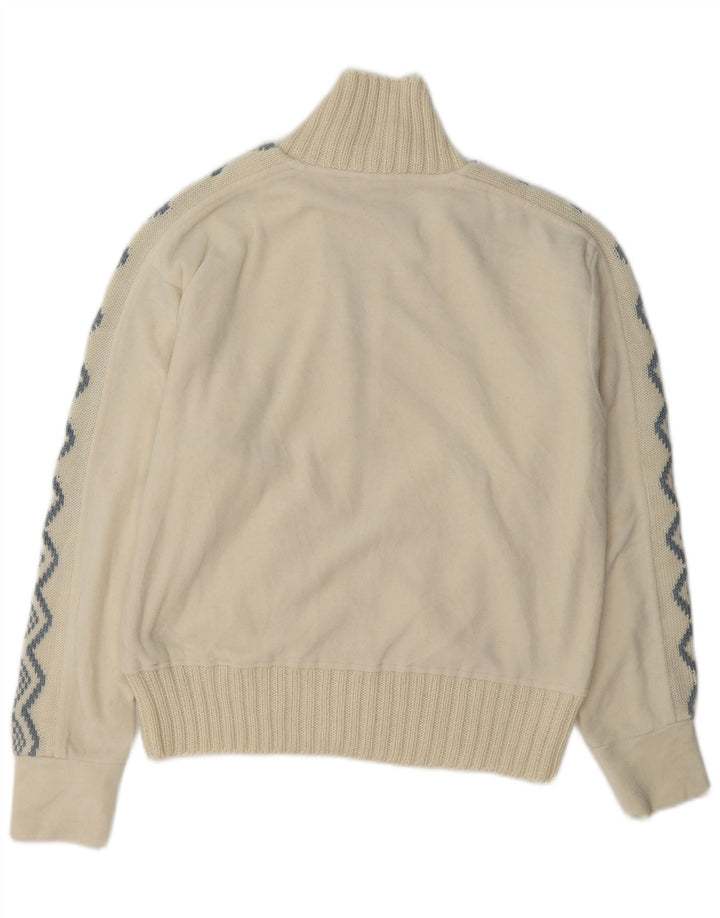 veste polaire femme vintage UK 14 Grand polyester géométrique blanc cassé