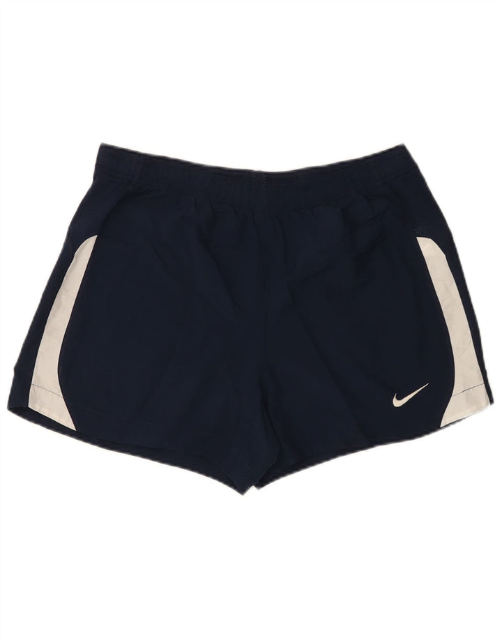 NIKE Short de sport Dri Fit pour femme UK 12/14 Bleu marine moyen Colourblock