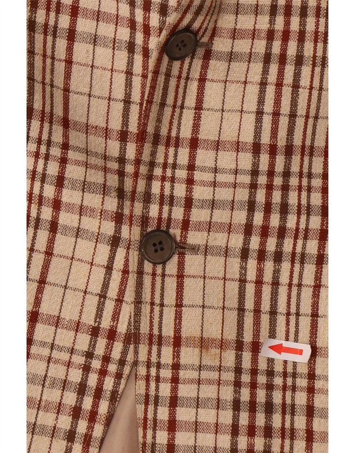 vintage Homme 2 Bouton Blazer Veste UK 38 Moyen Beige Check