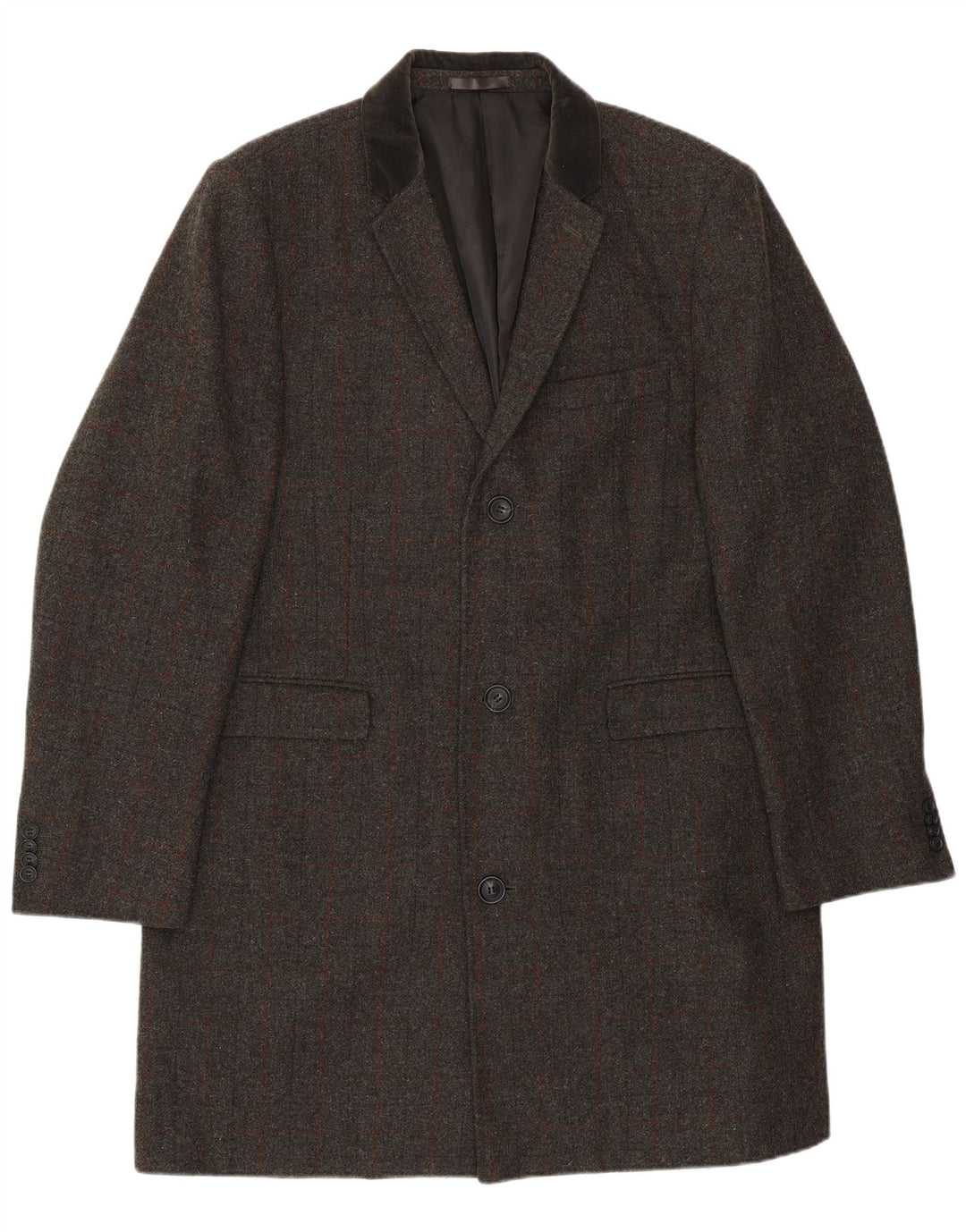 VINTAGE Veste blazer longue à 3 boutons pour homme UK 46 3XL Gris à carreaux