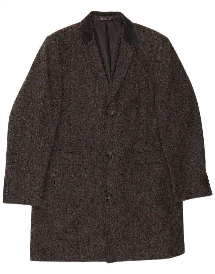 VINTAGE Veste blazer longue à 3 boutons pour homme UK 46 3XL Gris à carreaux