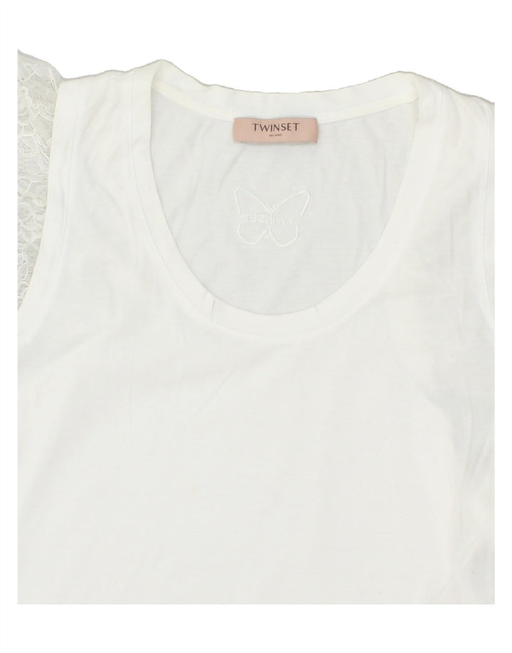 TWIN-SET Womens Vest Top UK 12 Medium White | Vintage Twin-Set | Thrift | Second-Hand Twin-Set | Used Clothing | Messina Hembry 