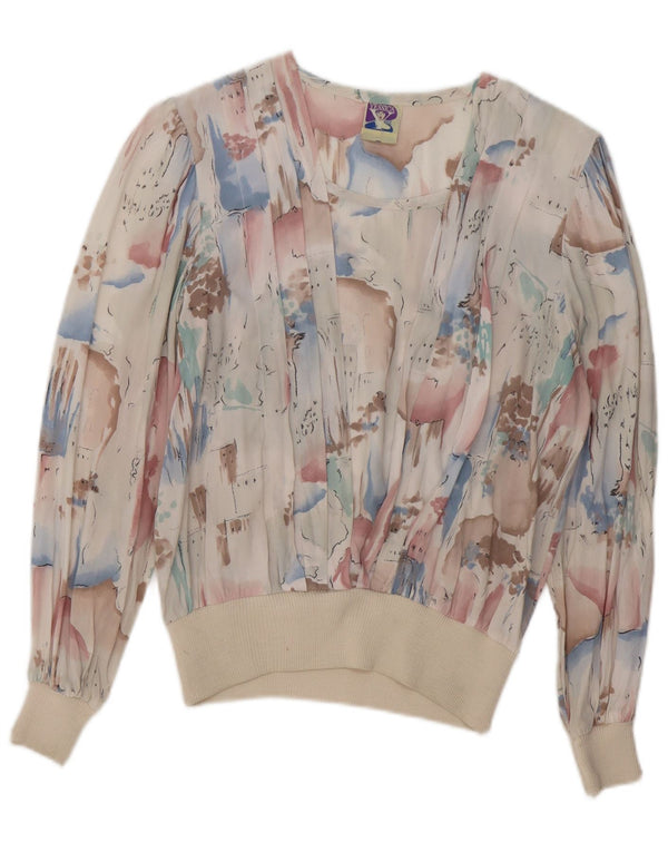 C & A Chemisier à manches longues à motif abstrait pour femme UK 44 Blanc moyen