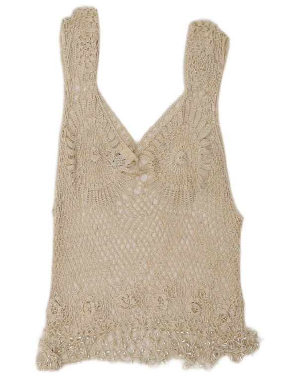 Rafale Womens Hand Made Crochet Blouse Top UK 14 Rayonne Beige Moyen