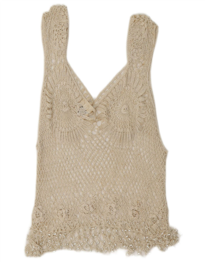 Rafale Womens Hand Made Crochet Blouse Top UK 14 Rayonne Beige Moyen