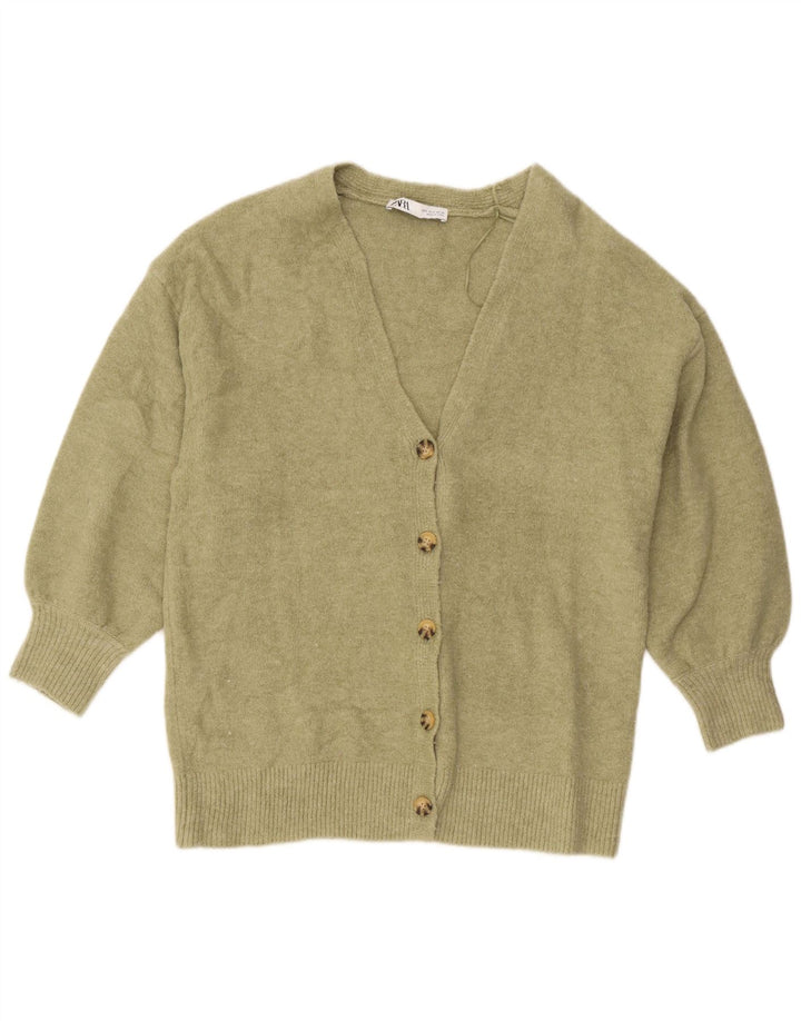 Zara Womens Cardigan Oversize Pull UK 10 Petit Kaki Acrylique