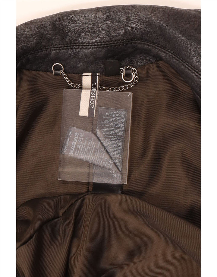 Topshop Veste de motard en cuir pour femme UK 14 Grand cuir d'agneau noir