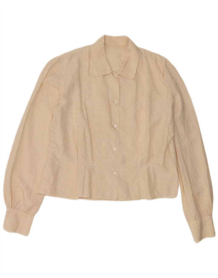 vintage Femme Crop Shirt Blouse UK 14 Beige Moyen