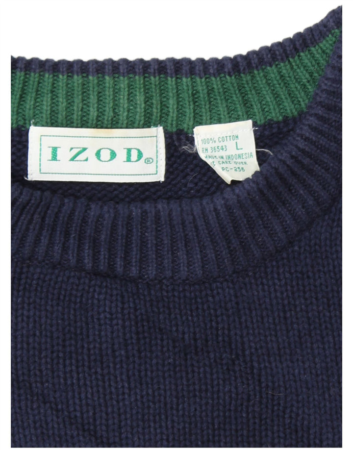 IZOD Pull à col rond pour homme en coton color block bleu marine Taille L
