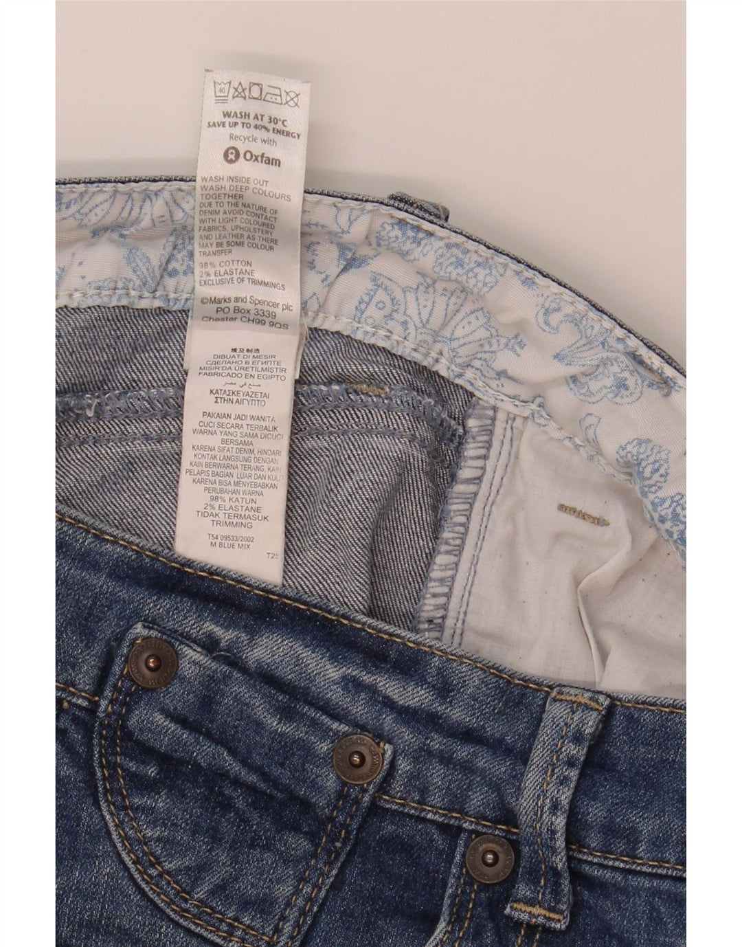 Marks & Spencer Short en jean pour homme UK 12 Medium W32 Bleu Coton