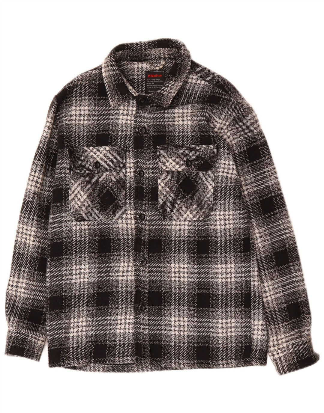 vintage Mens Overshirt Flanelle Chemise Moyen Noir Check Coton