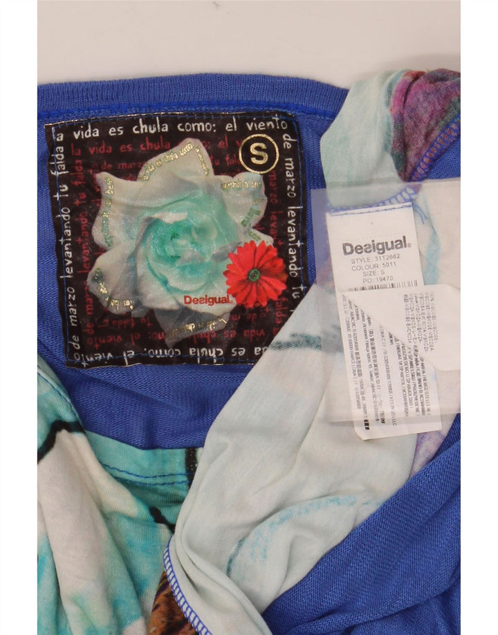 DESIGUAL Femme Chemisier Chauve-Souris Top UK 10 Petit Bleu Floral Viscose