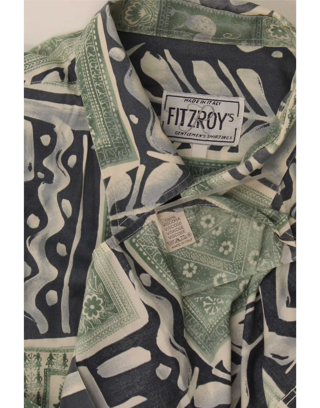 Fitzroy Chemise à Manches Courtes Homme Grand Patchwork Vert Viscose