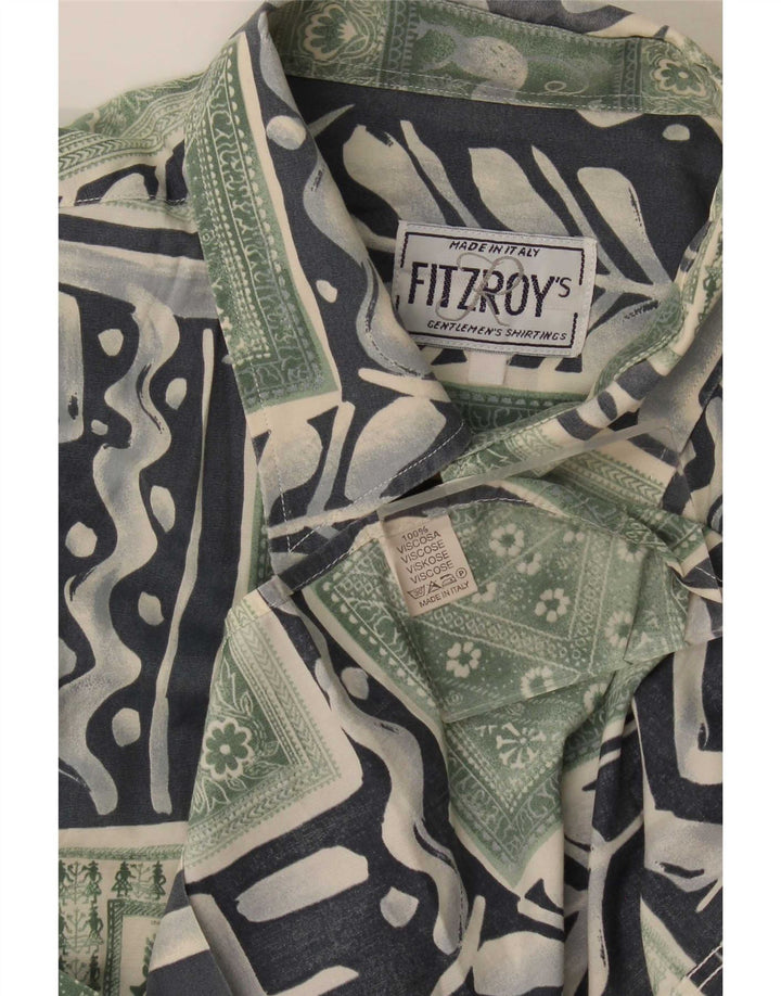 Fitzroy Chemise à Manches Courtes Homme Grand Patchwork Vert Viscose