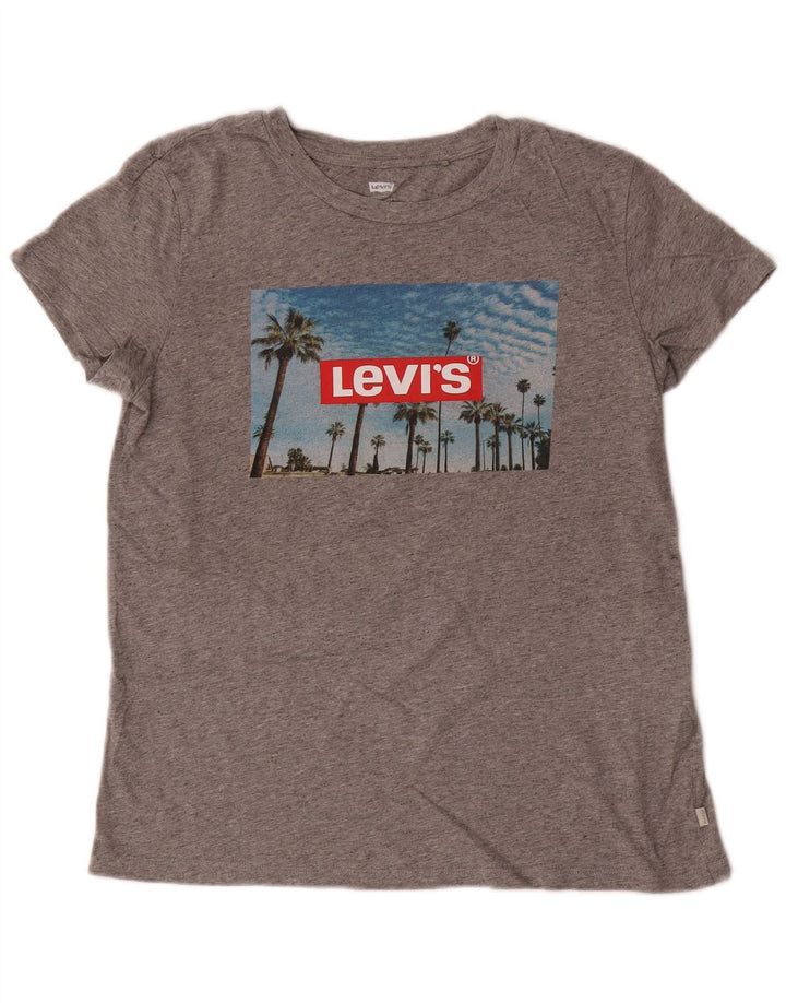 Levi's T-Shirt Graphique Femme UK 14 Gris Moyen Moucheté Coton