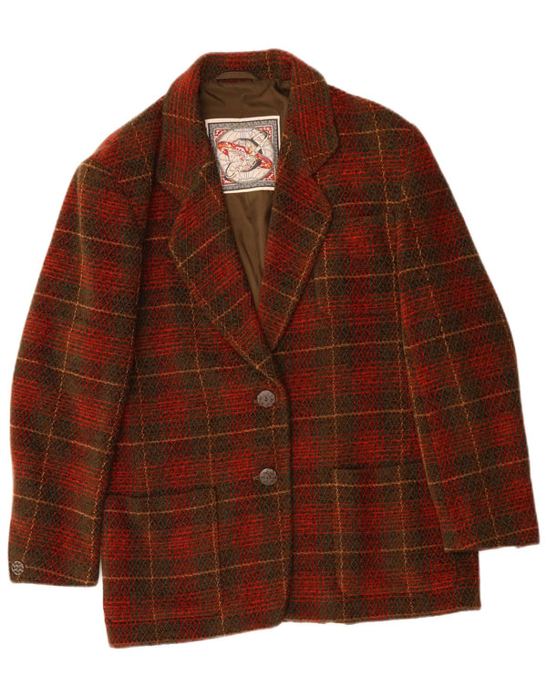 VINTAGE Femme 2 Bouton Blazer Veste US 10 Grand Chèque Rouge Acrylique