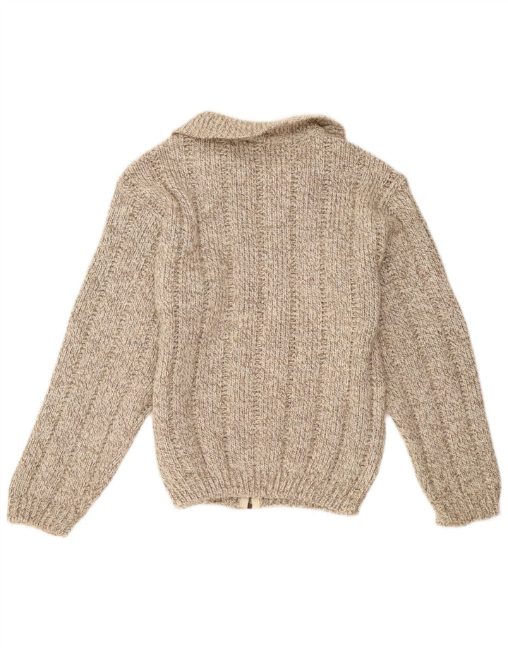 vintage Womens Cardigan Sweater UK 14 Laine mouchetée brun moyen