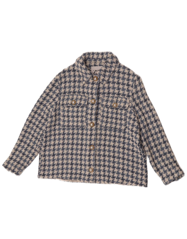 Zara Veste blazer à manches 3/4 pour femme 5 boutons UK 10 Petit pied-de-poule bleu