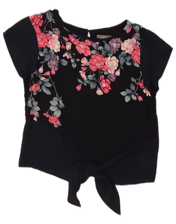 Oasis Chemisier court à nouer sur le devant pour femme UK 8 Small Bleu marine Floral Viscose