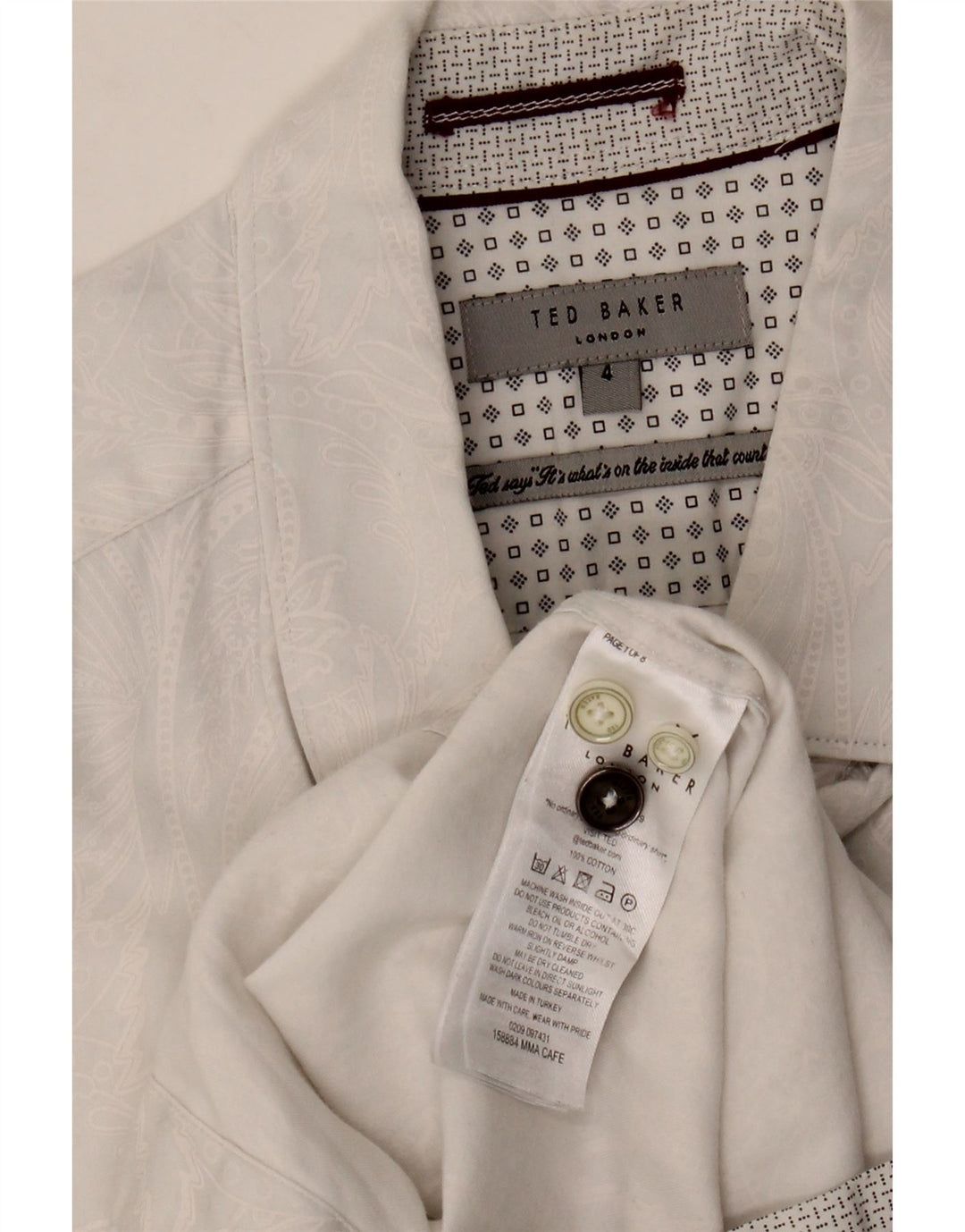 Ted Baker Chemise Homme Taille 4 Grand Coton Paisley Blanc