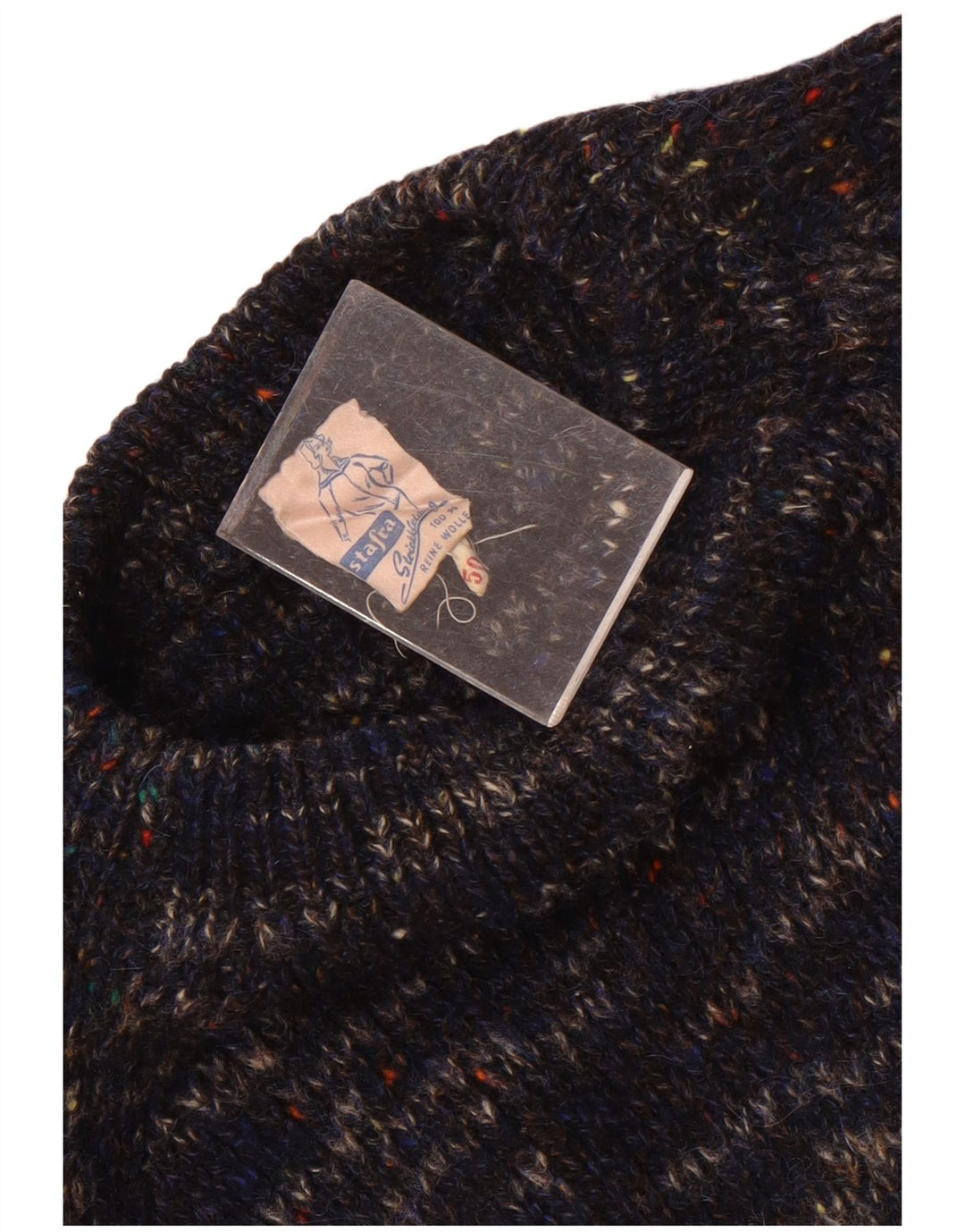 vintage Mens Crew Neck Jumper Pull IT 50 Laine mouchetée bleu marine moyen