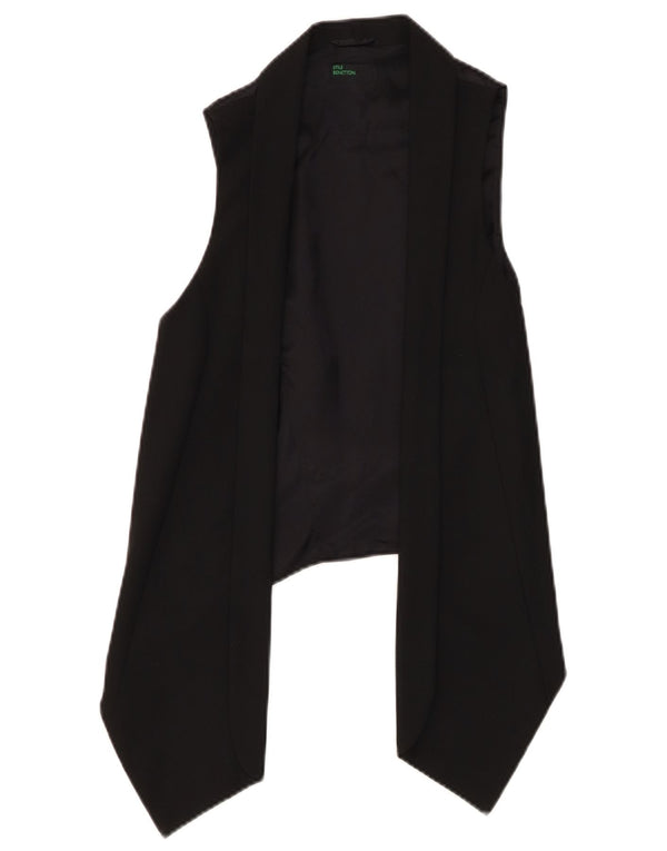 BENETTON Womens Asymmetric OPEN Waistcoat UK 12 Medium Black