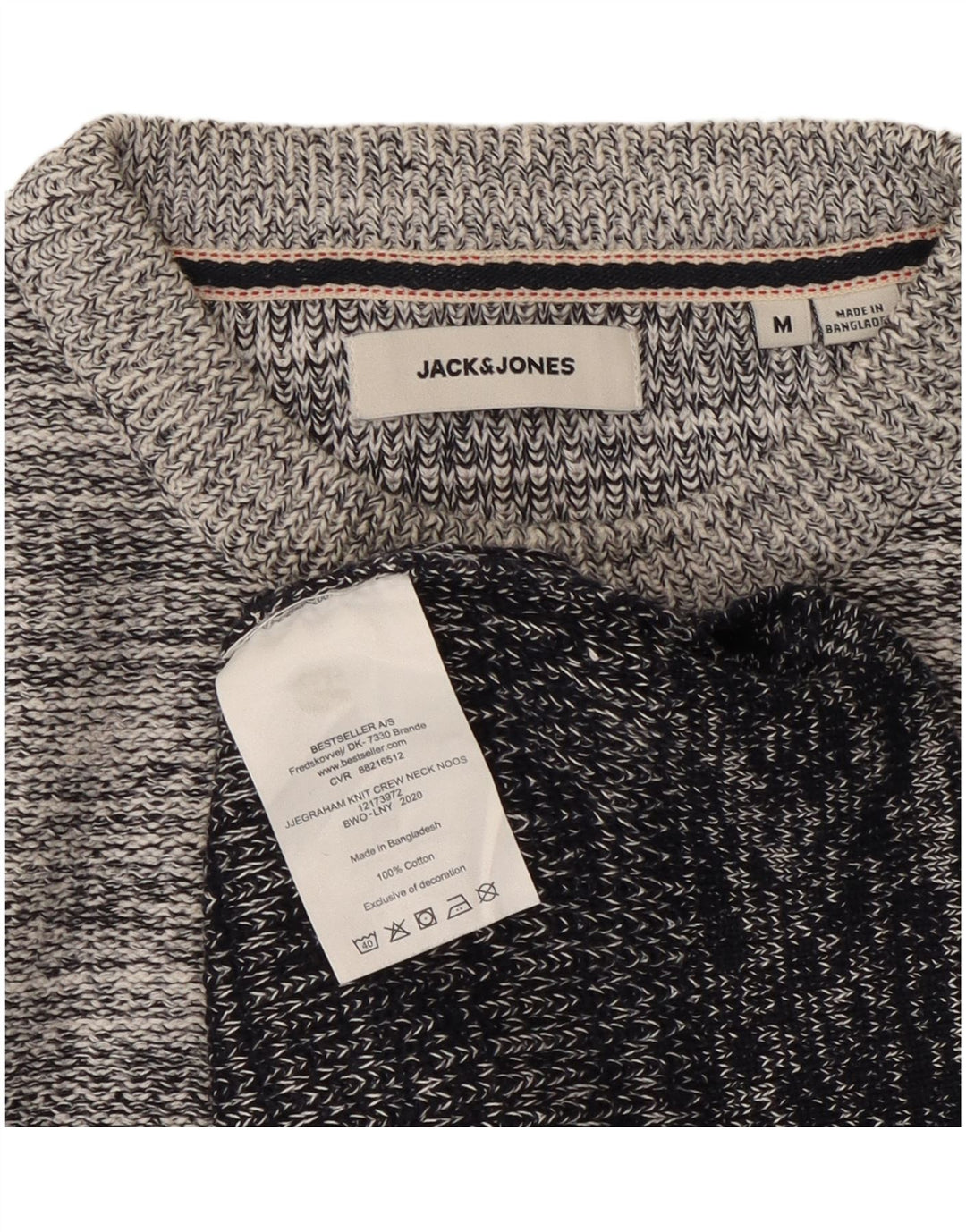 Jack & Jones Pull Col Rond Homme Gris Moyen Rayé Coton