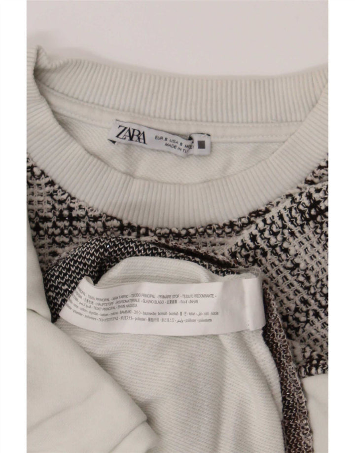 Zara Sweat-shirt court surdimensionné pour femme UK 10 Petit coton à carreaux blancs