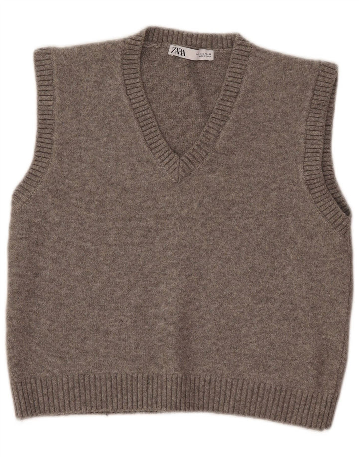 Zara Womens Crop Vest Débardeur UK 14 Large Gris Polyester