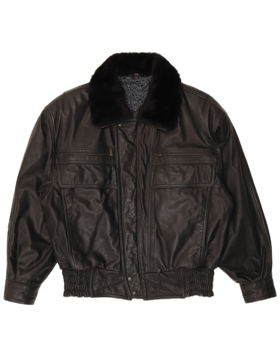 Veste en cuir homme vintage IT 48 Cuir noir moyen