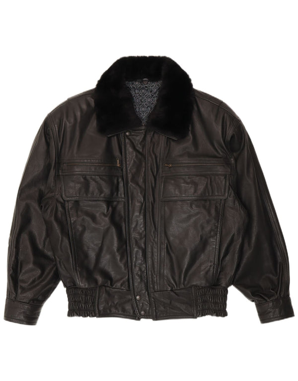 Veste en cuir homme vintage IT 48 Cuir noir moyen