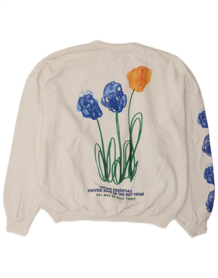 Zara Sweat-shirt surdimensionné graphique pour femme UK 14 Medium Blanc Floral
