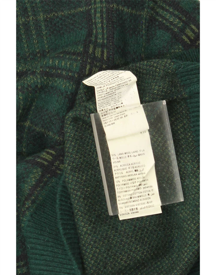 Benetton Pull col rond homme XL laine à carreaux vert