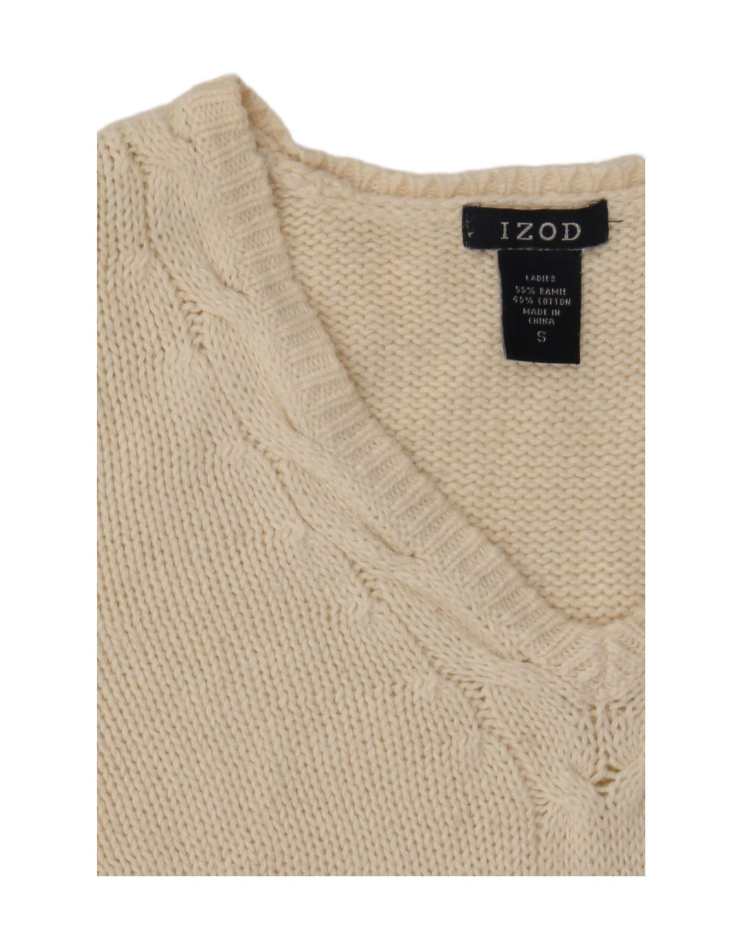 Izod Pull col V pour femme UK 10 Petit Ramie blanc cassé